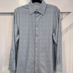 Haggar Slim Fit Men’s Green Micro Print Stretch Dress Shirt 15.5 32/33